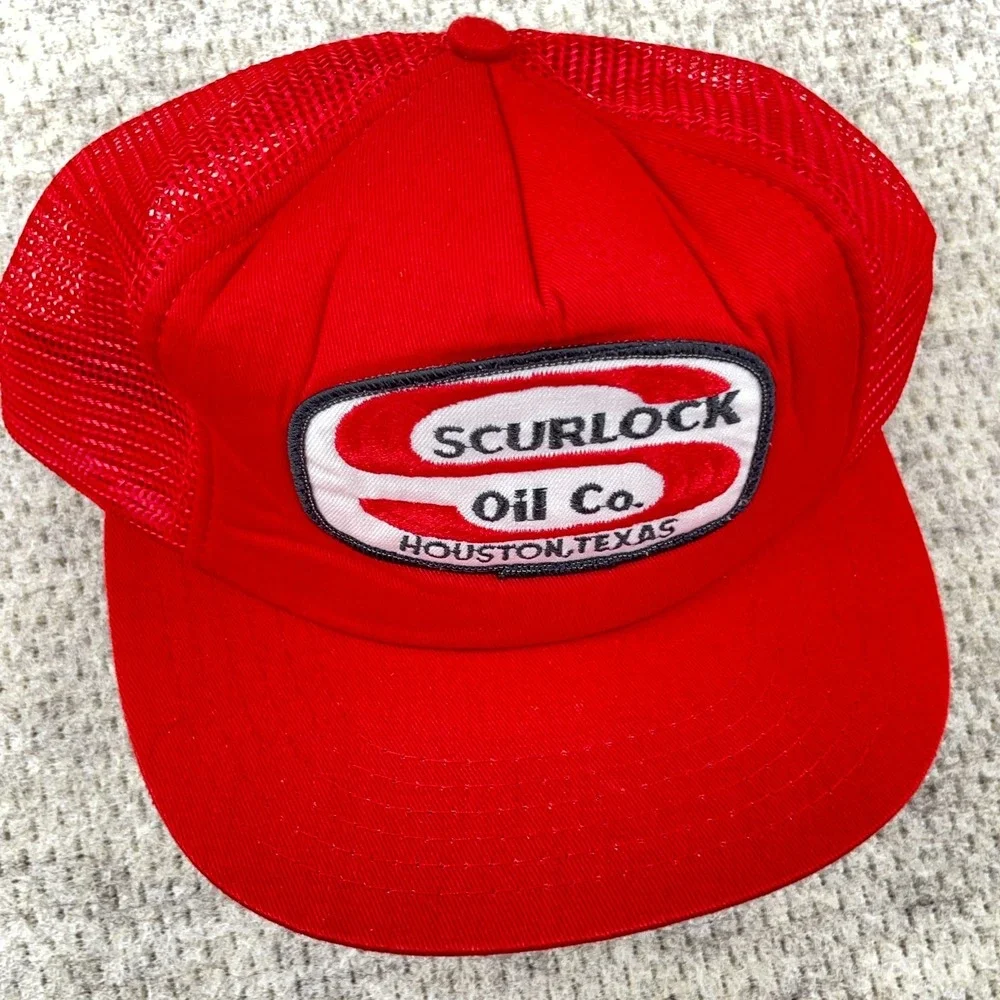 Vintage Scurlock Oil Trucker Hat Cap Snapback Petroleum Gas‎ Patch Houston Texas